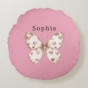 Butterfly Hearts Persoonlijke naam Rond Kussen