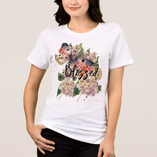 Butterfly Hydrangea Waterverf Aangepast Personalis Tri-Blend Shirt