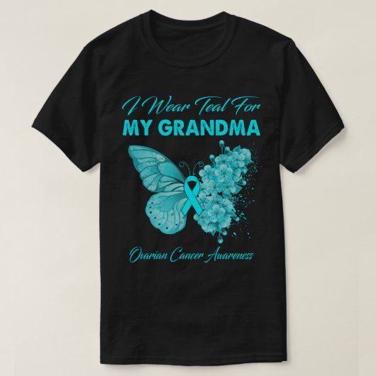 Butterfly I Draag Blauwgroen voor mijn oma Ovarian T-shirt (Design voorkant)