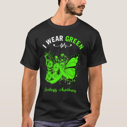 Butterfly I Draag groen voor coliosis Awareness T-shirt (Voorkant)