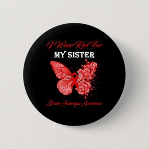 Butterfly I Draag rood voor mijn zuster Brain Aneu Ronde Button 5,7 Cm