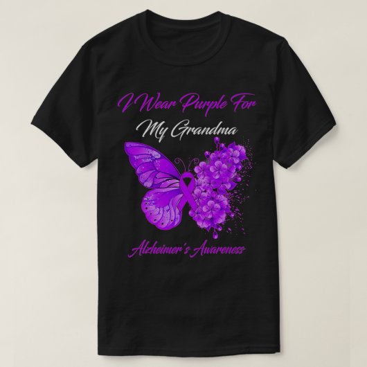 Butterfly I Wear Purple For My Grandma Alzheimer's T-shirt (Design voorkant)