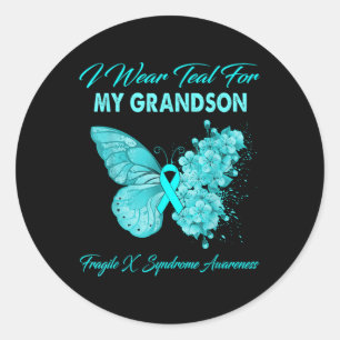 Butterfly Ik Draag Blauwgroen voor mijn kleinzoon Ronde Sticker
