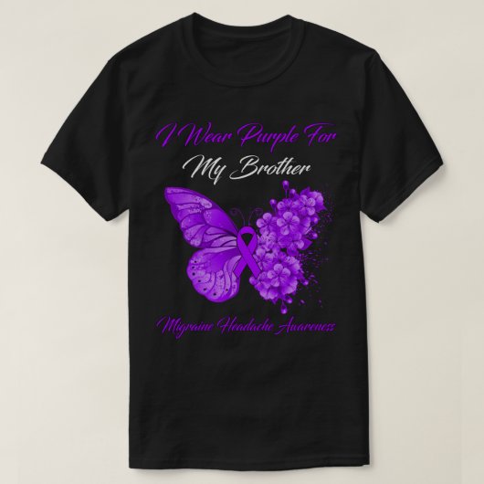 Butterfly ik Draag Paars voor mijn broer Migraine. T-shirt (Design voorkant)