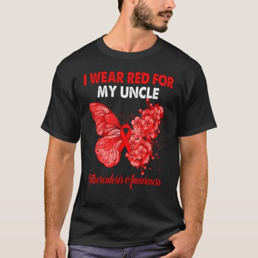 Butterfly ik Draag rood voor mijn oom tuberculosis T-shirt (Voorkant)