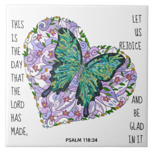 Butterfly in Heart w/ vers van Psalm 118:24 Tegeltje