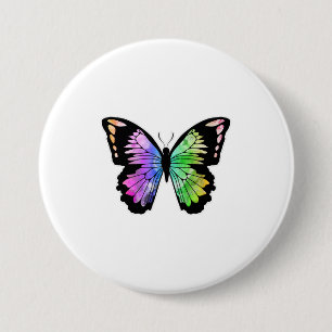 Butterfly in regenboogkleuren ronde button 7,6 cm