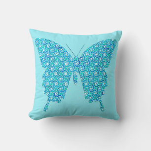 Butterfly in zwenkdruk - turquoise kussen