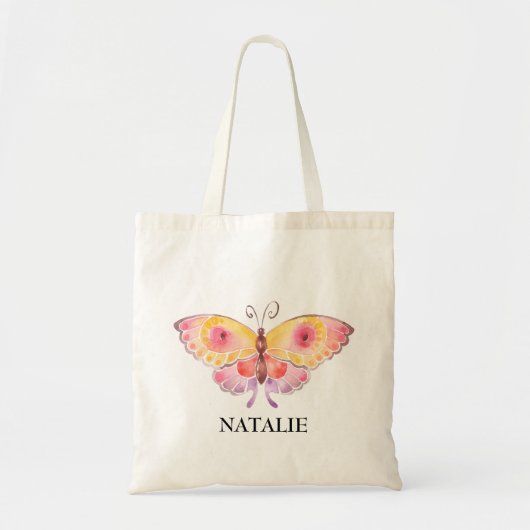 Butterfly Kinder Girls roze, gepersonaliseerd Tote Bag (Voorkant)
