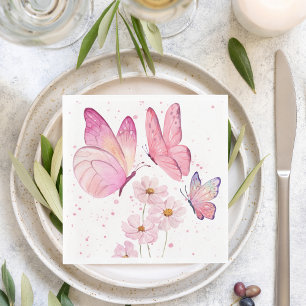 Butterfly Kisses-Baby shower Geen tekst Roze Servet