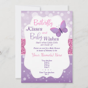 Butterfly Kisses Baby shower Invitation Paars Kaart