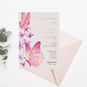 Butterfly Kisses & Baby Wensen Baby shower Pink Folie Uitnodiging