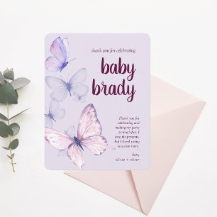 Butterfly Kisses & Baby Wensen Paarse vlinder Bedankkaart