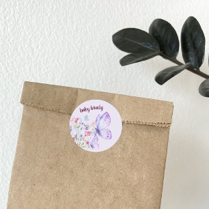Butterfly Kisses & Baby Wensen Paarse vlinder Ronde Sticker