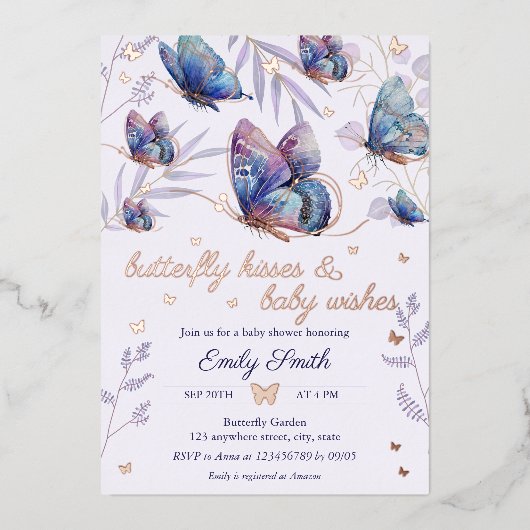 Butterfly Kisses & Baby Wishes Baby shower Folie Uitnodiging (Voorkant)