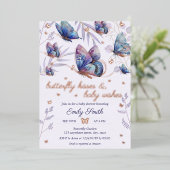Butterfly Kisses & Baby Wishes Baby shower Folie Uitnodiging (Staand Voorkant)