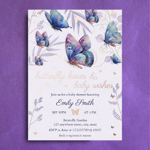 Butterfly Kisses & Baby Wishes Baby shower Folie Uitnodiging
