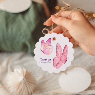 Butterfly Kisses & Baby Wishes Baby shower   Roze Bedankjes Labels