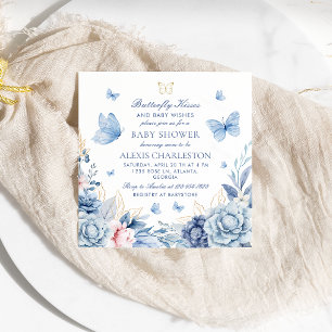 Butterfly Kisses & Baby Wishes Boy Baby shower Kaart