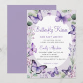 Butterfly Kisses & Baby Wishes Paarse Baby shower Kaart (Voorkant / Achterkant)
