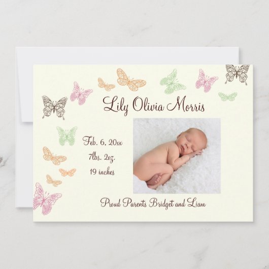Butterfly Kisses Birth Announcement ivoor Aankondiging (Voorkant)