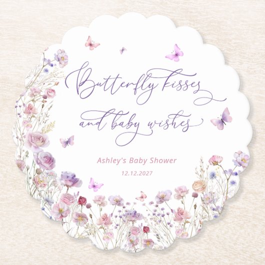Butterfly Kisses en Baby Wensen Schattige Baby sho Kartonnen Onderzetters (Voorkant)