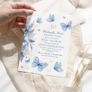 Butterfly Kisses en Baby Wishes Boy Baby shower Kaart