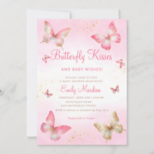 Butterfly Kisses en Baby Wishes Girl Baby shower Kaart
