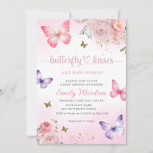 Butterfly Kisses en Baby Wishes Girl Baby shower Kaart