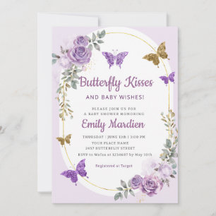 Butterfly Kisses en Baby Wishes Girl Baby shower Kaart