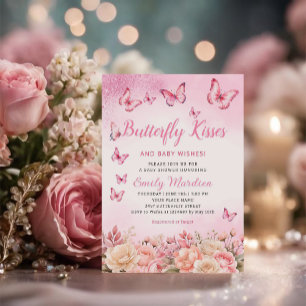 Butterfly Kisses en Baby Wishes roze Baby shower Kaart