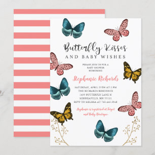 Butterfly Kisses en Wishes Roze Baby shower Kaart