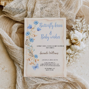 Butterfly Kisses Floral Boho Blue Baby shower Kaart