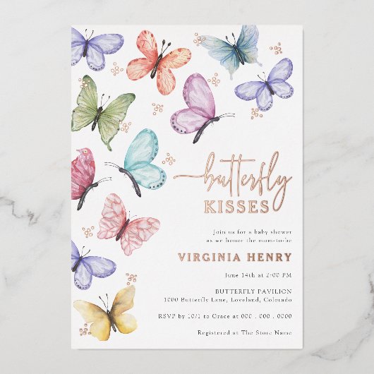 Butterfly Kisses Folie Uitnodiging (Voorkant)