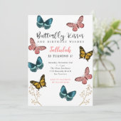 Butterfly Kisses Girls Birthday Party Kaart (Staand voorkant)