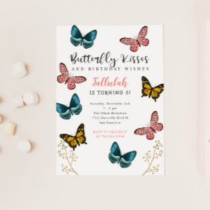 Butterfly Kisses Girls Birthday Party Kaart