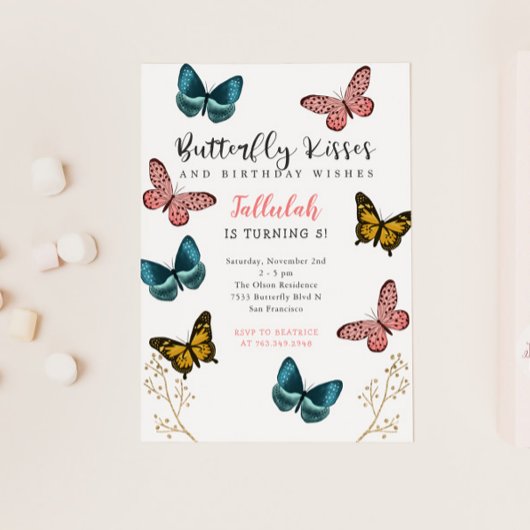 Butterfly Kisses Girls Birthday Party Kaart