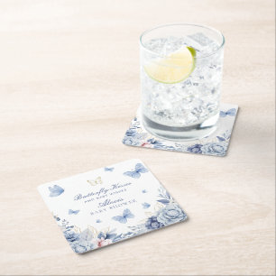 Butterfly Kisses Jongen Baby shower Vierkante Kartonnen Onderzetter
