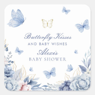 Butterfly Kisses Jongen Baby shower Vierkante Sticker