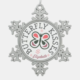 Butterfly Kisses Modern Pink & Paars Kinder Design Tin Sneeuwvlok Ornament