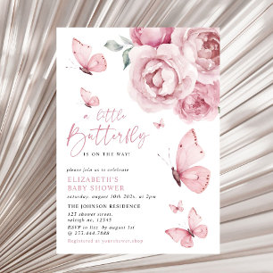 Butterfly Kisses Pink Floral Girl Baby shower Kaart