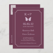 Butterfly Kisses Save The Date Briefkaarten - Plum (Voorkant / Achterkant)