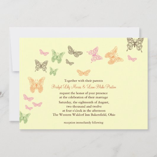 Butterfly Kisses Wedding Invite yellow Kaart (Voorkant)