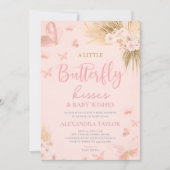 Butterfly Kisses & Wishes Pink Floral Baby Shower Kaart (Voorkant)