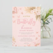 Butterfly Kisses & Wishes Pink Floral Baby Shower Kaart (Staand voorkant)