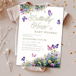 Butterfly Kisses Wishes Wildflower Baby shower Kaart