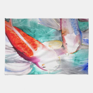 Butterfly Koi waterverf Japanse viskunst Theedoek