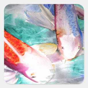 Butterfly Koi waterverf Japanse viskunst Vierkante Sticker