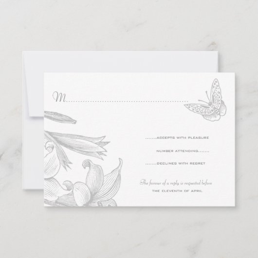 Butterfly Lelies Silver Wedding Jubileum RSVP Kaartje (Voorkant)