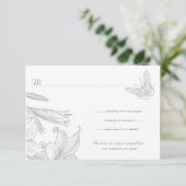 Butterfly Lelies Silver Wedding Jubileum RSVP Kaartje (Staand voorkant)